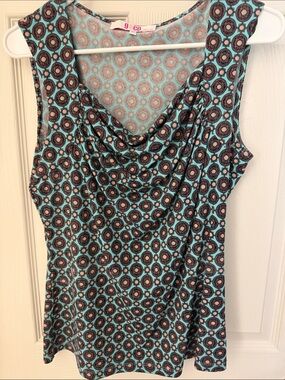 Cowl Neck Sleeveless Tank Top in Aqua and Black by 9&Co